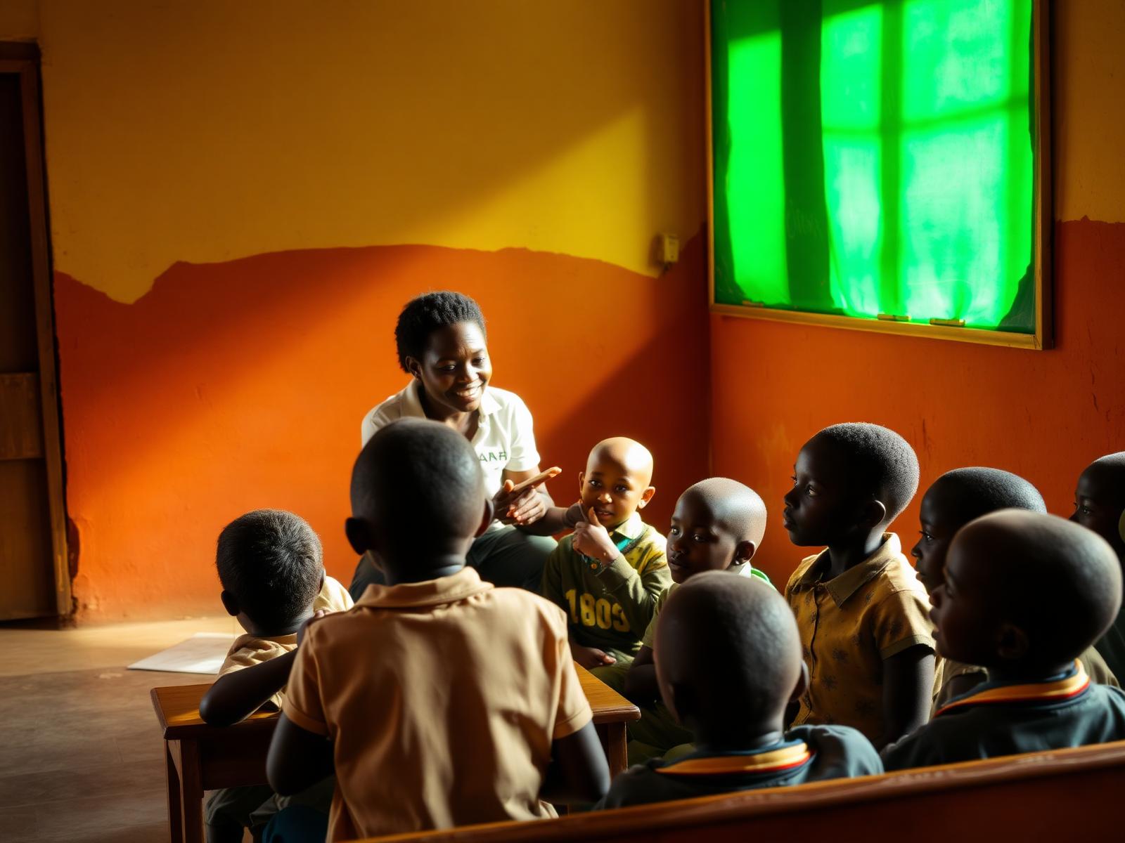 Bénévole avec des élèves au Cameroun